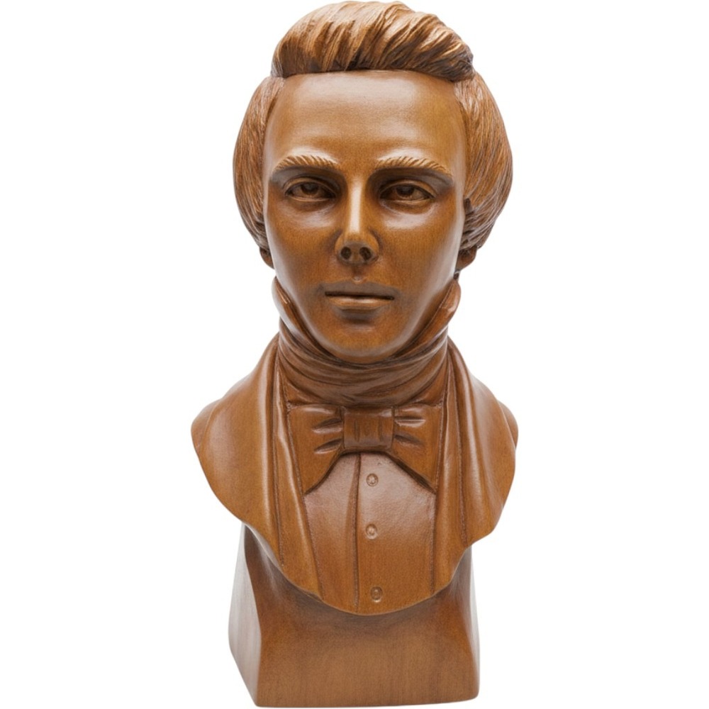 Hand Carved Olive Wood Bust Man Statue 8.5 Inch Brown Scholarly Decor